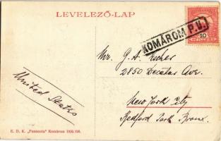 Komárom, Komarno; Jobbparti vasútállomás szerelvényekkel / Bahnhof / railway station, train wagons