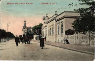 1912 Turnu Severin, Drobeta, Szörényvár, Szörénytornya; Bulevard Carol I. / street view (EK)