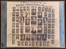 1924 Budapest, Bólyai Főreáliskola tanárai és végzett növendékei, kistabló nevesített portrékkal, 16x19 cm, karton (sarka hiányos) 29,5x36 cm