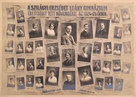 1925 Budapest, Szilágyi Erzsébet Leány Gimnázium tanárai és végzett növendékei, kistabló nevesített portrékkal, 16,5x24 cm, karton 25x33 cm