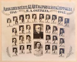 1942 Budapest, A Ranolder Intézeti ,,Klára R. K. Ipari Leány Középiskola tanárai és végzett növendékei, kistabló nevesített portrékkal, 17x21 cm, karton 28x33 cm