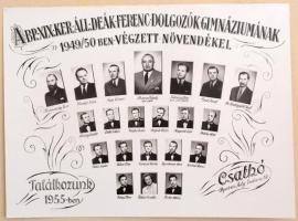 1950 Budapest, XIX. ker., Deák Ferenc Dolgozók Gimnáziumának tanárai és végzett növendékei, kistabló nevesített portrékkal, 15,5x21 cm, karton 25x33 cm