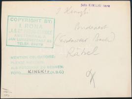 cca 1932 Kinszki Imre (1901-1945) budapesti fotóművész aláírással és pecséttel jelzett vintage alkot...