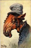 Jewish horse-man, mocking art postcard. T.S.N. Serie 1215. (6. Dess) s: Arthur Thiele (tiny tears)