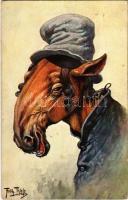 Jewish horse-man, mocking art postcard. T.S.N. Serie 1215. (6. Dess) s: Arthur Thiele  (tiny tears)