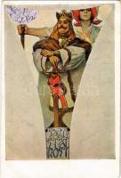 Samostatnost (Jirí z Podebrad) / Independence. Czech Art Nouveau postcard s: A.M. Mucha
