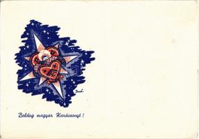 Boldog magyar karácsonyt! / Hungarian irredenta Christmas greeting art postcard s: Bozó (15,3 cm x 10,7 cm) (EK)