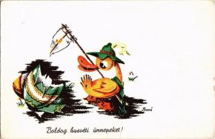 Boldog húsvéti ünnepeket! / Hungarian irredenta Easter greeting art postcard s: Bozó (15,3 cm x 10,7 cm)