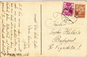 Ski-Heil! Gruss vom Krampus! / Krampus skiing with girl. C.H.W. VIII/2. 2508-4