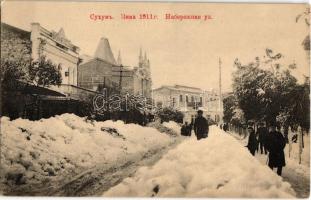 Sukhumi, Sokhumi; Hiver 1911. Rue Nabereshnaia / Naberezhnaya ul / street view in the winter of 1911. Hotel Oriental, theater
