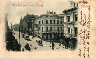 1900 Lodz, Ulica Piotrowska róg Zielonej / Piotrkowska street and corner of Zielona street, tram, shops. Fot. B. Wilkoszewski (EK)