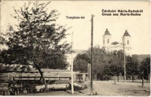 1910 Máriaradna, Radna; Templom tér híddal. Weiszberger Pál kiadása / church square with bridge (EK)