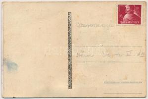 Cegléd, Magyar népviseletbe öltözött postás fiú leporellolap / Hungarian post boy in folk costume. l...