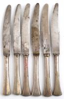 Ezüst (Ag.) nyelű kés készlet (6db), jelzett, Solingen pengékkel, h:25,5 cm