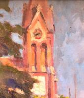 Rákosi Uitz János (1887-?):  Szent László-templom. (Béke tér). Olaj, vászon, jelzett, törött üvegeze...