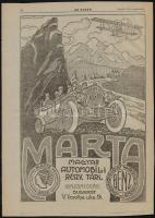 1915 Tauril Pneumatik Rt./Marta Automobil Rt., nagyméretű újságreklám, 39x28 cm