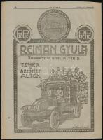 1915 Renault Reiman Gyula Teher és Személy Autók/ Egyesült Ruggyantaárú Gyárak I.N. Reithoffer, nagyméretű újságreklám, kis szakadással, 39x29 cm