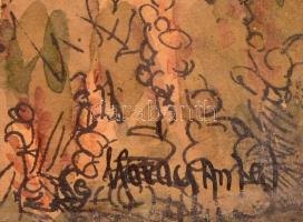 Kovács Antal (?-?): Cigány család. Akvarell-tus, foltos  papír, jelzett, üvegezett keretben, 23×30 c...