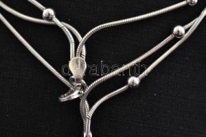 Ezüst(Ag) háromsoros gyereknyaklánc, gyöngyökkel, állítható hosszúság: 29-38 cm, nettó: 14,8 g