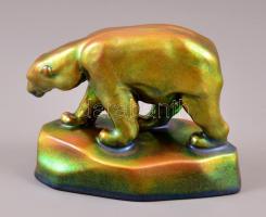 Zsolnay eozin mázas jegesmedve figura, jelzett, hibátlan, alján kopásokkal,  m: 11,5 cm, h: 14 cm