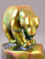 Zsolnay eozin mázas jegesmedve figura, jelzett, hibátlan, alján kopásokkal,  m: 11,5 cm, h: 14 cm