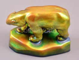 Zsolnay eozin mázas jegesmedve figura, jelzett, hibátlan, alján kopásokkal,  m: 11,5 cm, h: 14 cm