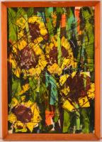 Szász Károly István (1909-1979): Kozmosz napraforgók. Vegyes technika, papír, jelzett, üvegezett ker...