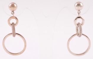 Ezüst(Ag) háromkarikás fülbevalópár, jelzett, 4,5×2,3 cm, bruttó: 7,1 g