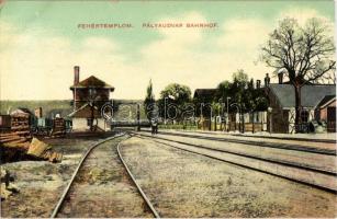 Fehértemplom, Ung. Weisskirchen, Bela Crkva; vasútállomás vágányokkal / Bahnhof / railway station