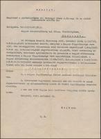 1947 Rajk László belügyminiszer rendeletének korabeli másolata, melyben a Magyar Függetlenségi Párt feloszlatásáról rendelkezik, + jegyzőkönyv a párt vagyonának zárolásáról