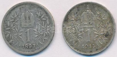 Ausztria 1893-1915. 1K Ag "Ferenc József" (2xklf) T:2-,3,2
Austria 1893-1915. 1 Corona Ag...