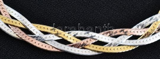 Ezüst(Ag) háromszínű fonott karkötő, jelzett, h: 18,5 cm, nettó: 6,2 g