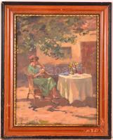 Csallóközi Farkas Lőrinc (1898-1966): Olvasó nő az asztalnál. Olaj, karton, jelzett, keretben, 39×29...