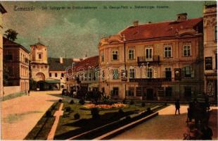 Temesvár, Timisoara; Szent György tér, Erdélyi laktanya, Pilseni sörcsarnok, Közgazdasági Bank rényvénytársaság / St. georgs Platz, Siebenbürger Kaserne / square, Transylvanian barracks, beer hall, bank