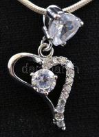 Ezüst(Ag) kígyó nyaklánc, köves szív függővel, jelzett, állítható hosszúság: 45-50 cm, 2,6×1,3 cm, b...