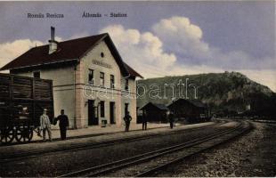 Románresica (Resicabánya, Resita); Vasútállomás, vonat. Braumüller L. kiadása / Bahnhof / railway station, train
