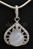 Ezüst(Ag) kígyó nyaklánc, kövekkel díszített függővel, jelzett, állítható hosszúság: 45-50 cm, 2,5×1...