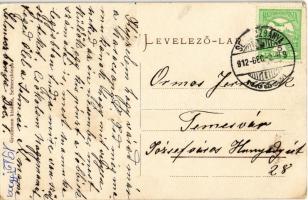 1912 Selmecbánya, Schemnitz, Banská Stiavnica; Kossuth tér, utcai árus bódék, Singer Miksa szeszes i...