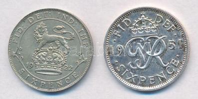Nagy-Britannia 1922. 6p Ag "V. György" + 1951. 6p Cu-Ni "VI. György" T:2 foglala...