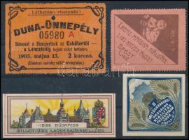 1905 Duna-Ünnepély kitűző, Macskakiállítás, Millenniumi és Mezőgazdasági kiállítás, összesen 4 db bélyeg