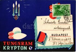 1940 Tungsram Krypton izzó reklámlapja / Hungarian light bulb advertisement postcard