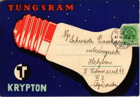 1940 Tungsram Krypton izzó reklámlapja / Hungarian light bulb advertisement postcard (EK)
