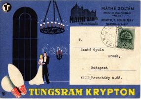 1942 Tungsram Krypton izzó reklámlapja. Máthé Zoltán Rádió és Villamossági Vállalat / Hungarian light bulb advertisement postcard (EK)