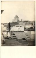 Esztergom, JOSEPH CARL a DDSG utasszállító lapátkerekes gőzhajója az esztergomi Bazilikánál, kapitány a fedélzeten. photo