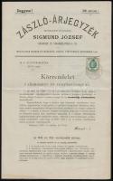 1896 Sigmund József zászló árjegyzék, rajta az 1848-as a nemzeti jelképekről szóló törvény szövegével 4p.