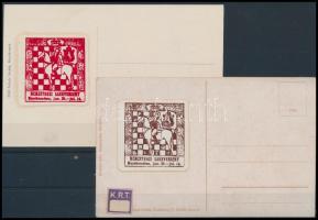 1927 Nemzetközi Sakkverseny Kecskeméten 2 db képeslap öntapadós levélzáró bélyegekkel