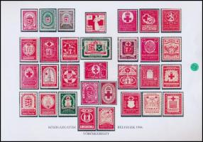 1944 Közigazgatási Vöröskereszt bélyegek, hátoldalán táblázat, faximile kiadás