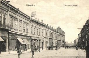 1906 Miskolc, Fő utca, Kohn König, Rosenwald Mór üzlete, Könyvnyomda, kávéház