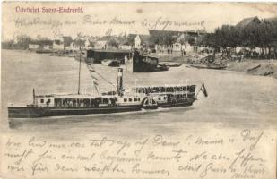 1906 Szentendre, Dunapart, kikötő, Leányfalu oldalkerekes személyszállító gőzhajó. Kiadja Pálffy János (enyhén ázott sarok / slightly wet corner)