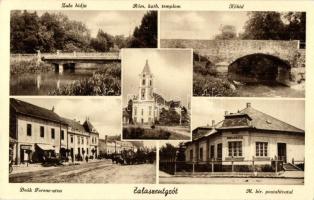 Zalaszentgrót, Zala hídja, Római katolikus templom, Kőhíd, Deák Ferenc utca, üzletek, M. kir. posta hivatal